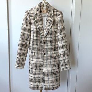 Elie Tahari Long Plaid Pea Coat